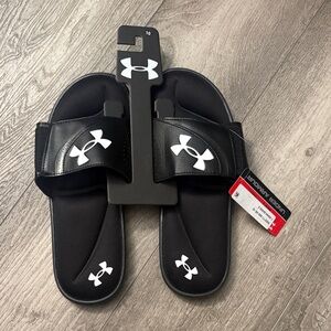 Under Armour Black and White Slide Sandals
